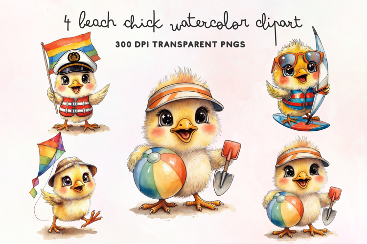 Beach Chick Watercolor Clipart PNG