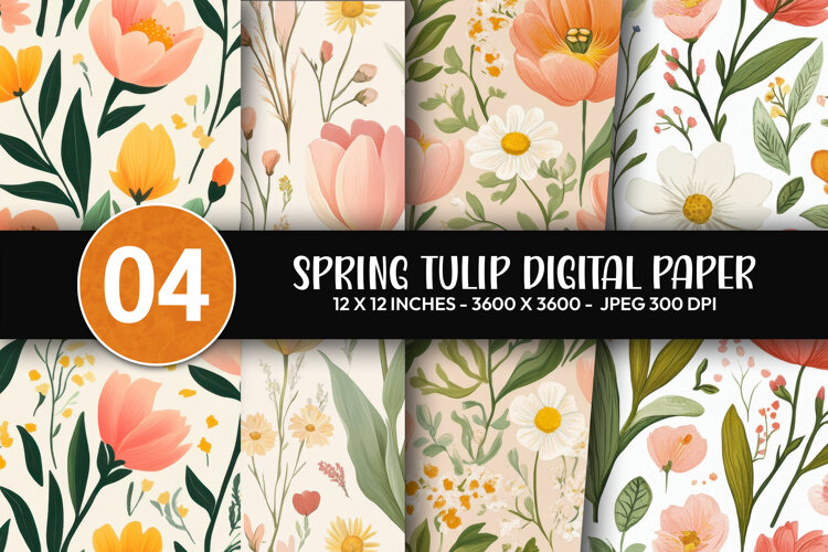 Spring Tulip Digital Paper example image 1