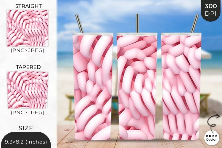 3D Pink Inflated Puffy Tumbler Wrap | 3D Sublimation Wrap