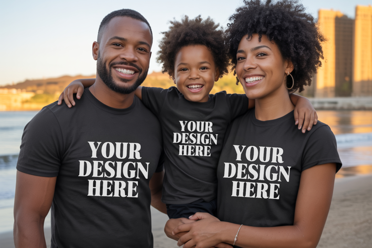Bella Canvas 3001 Family Group Mockup | Matching T-Shirt Fla