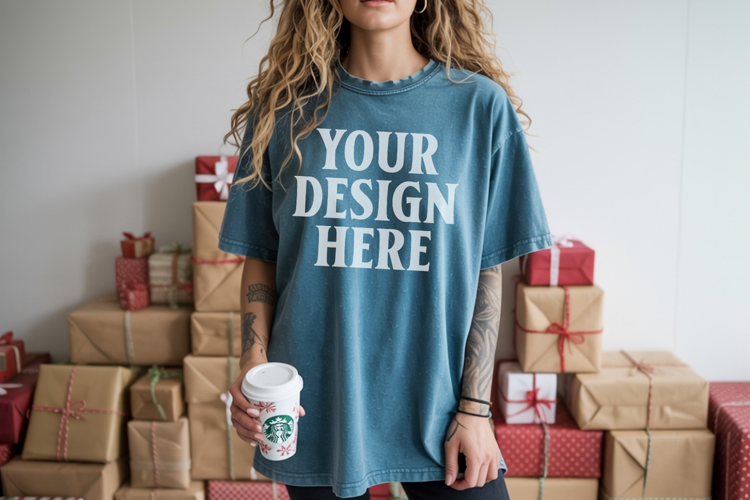 Christmas Comfort Colors 1717 Blue Spruce TShirt Mockup, CC