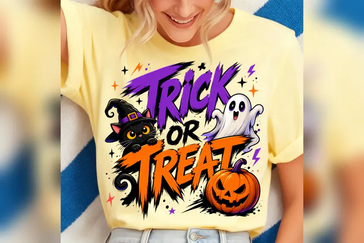 Trick or Treat Halloween Cat Ghost Pumpkin PNG, Spooky Fall