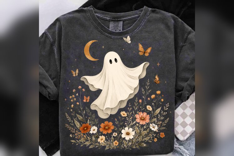 Floral Ghost PNG, Boho Halloween Ghost, Wildflower Spooky example image 1