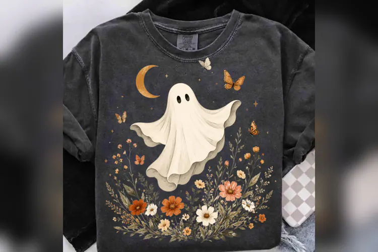 Floral Ghost PNG, Boho Halloween Ghost, Wildflower Spooky