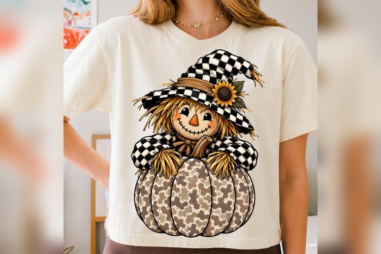 Fall Scarecrow PNG, Buffalo Plaid Pumpkin Design,Cute Autumn example image 1