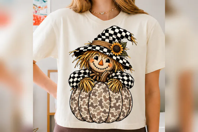 Fall Scarecrow PNG, Buffalo Plaid Pumpkin Design,Cute Autumn