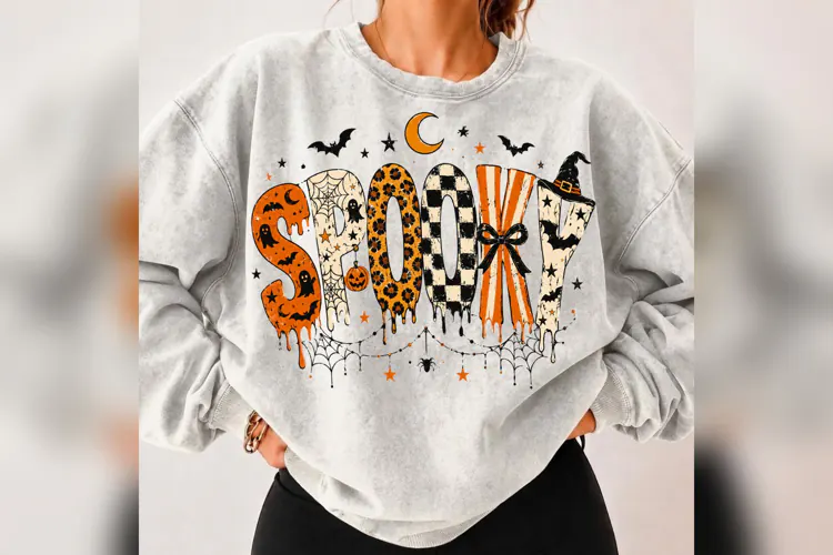 Spooky Halloween PNG, Retro Leopard Checkered Spooky