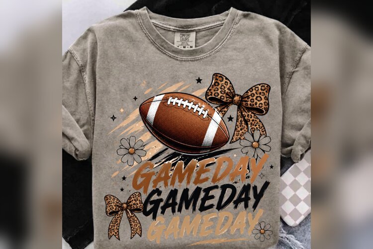 Game Day Football PNG, Leopard Bow Football Design, Coquette example image 1