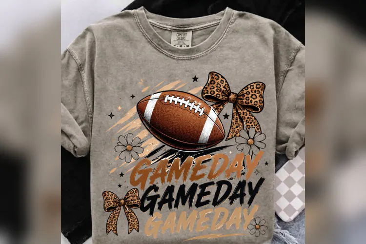 Game Day Football PNG, Leopard Bow Football Design, Coquette