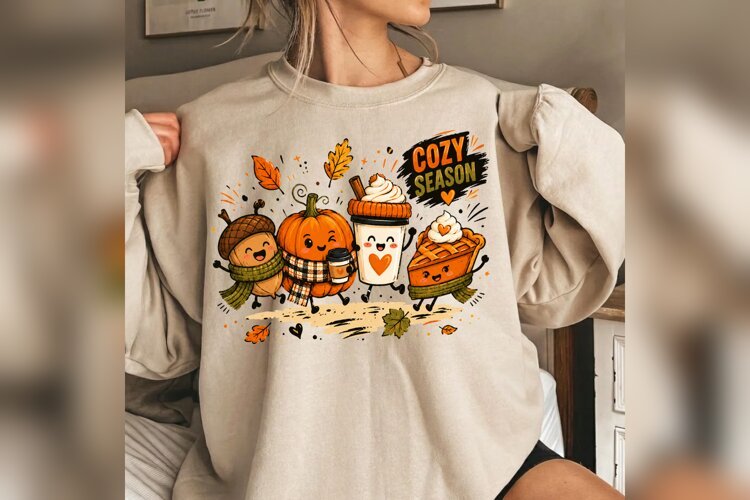 Cozy Season Fall Pumpkin Coffee Pie PNG, Cute Autumn Shirt example image 1