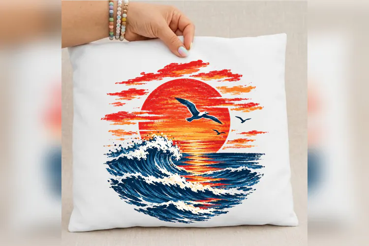 Ocean Sunset PNG, Beach Wave Design, Seagull Coastal Summer