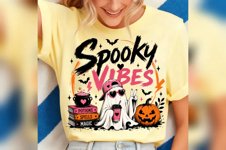 Spooky Vibes Ghost Halloween PNG, Pink Pumpkin Witchy Shirt