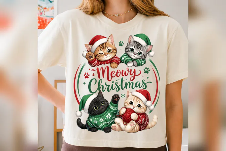 Meowy Christmas PNG, Cute Christmas Cat Design, Santa Kitten