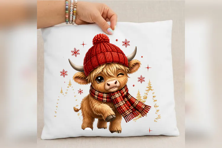 Winter Highland Cow PNG, Cute Christmas Cow Design