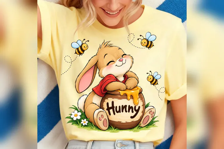 Hunyy Bunny Bee PNG, Cute Rabbit Honey Pot Shirt Design