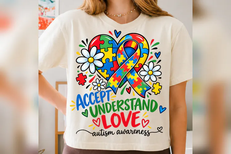 Autism Awareness PNG, Puzzle Heart Ribbon Design