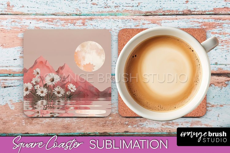 Boho Square Coaster Sublimation - Minimalist Landscape PNG