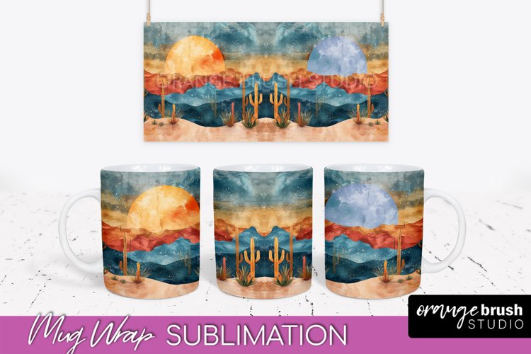 Boho Mug Wrap - Minimalist Landscape Mug Sublimation Design