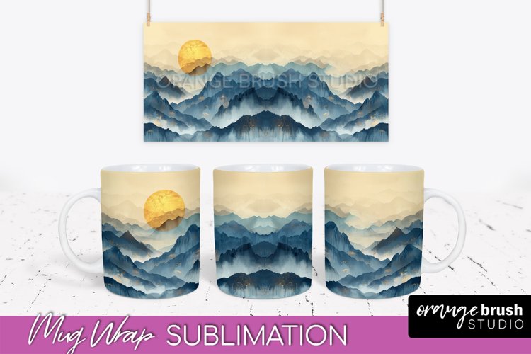 Boho Mug Wrap - Minimalist Landscape Mug Sublimation Design
