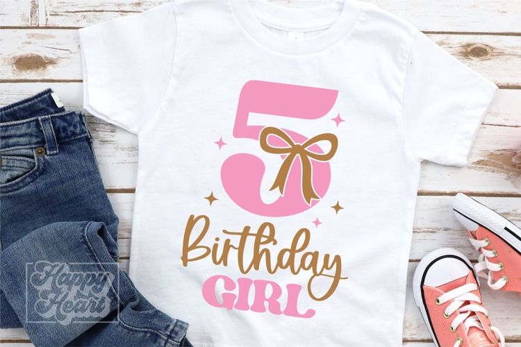 5th Birthday Girl SVG - Five Bow Birthday Girl PNG
