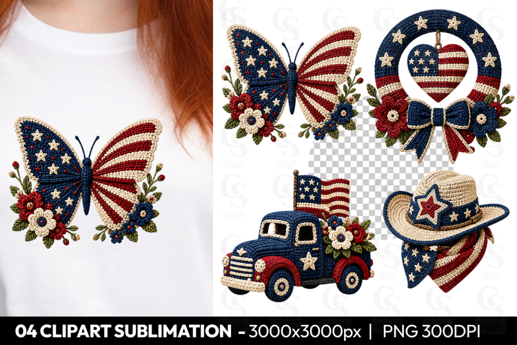 Patriotic Crochet Americana Sublimation PNG example image 1