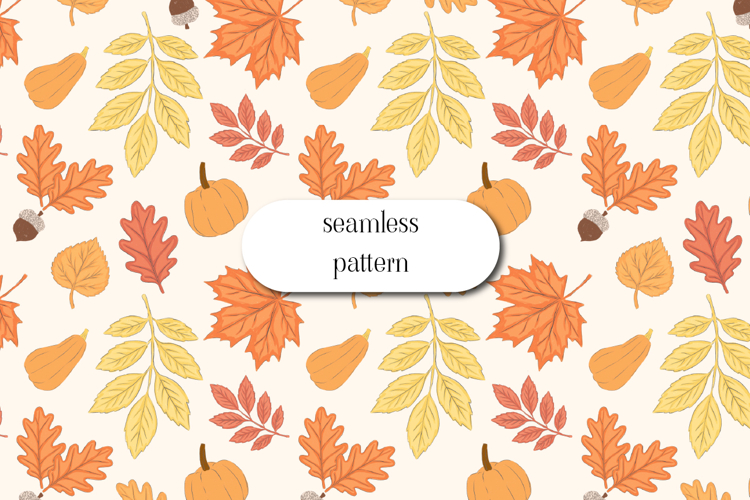 Autumn Harvest Seamless Pattern with Leaves and Pumpkins