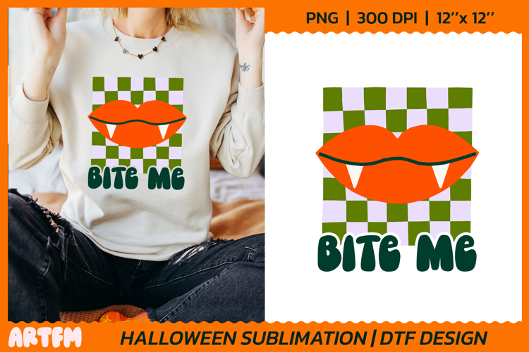 Bite Me | Vampire Fangs Sublimation | Groovy Halloween DTF