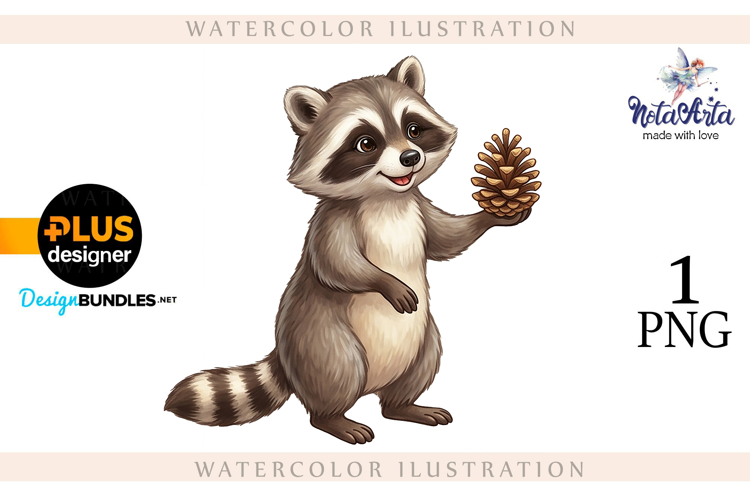 Christmas Raccoon Watercolor Illustration
