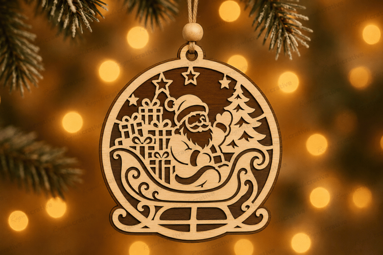 Santa Sleigh Ornament Laser Cut SVG File santa sleigh orname