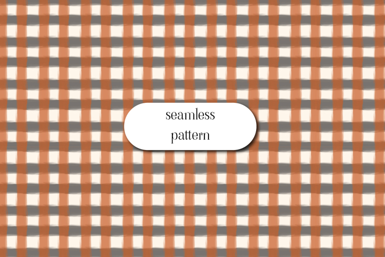 Orange Gray Gingham Seamless Pattern, Rustic Plaid Print
