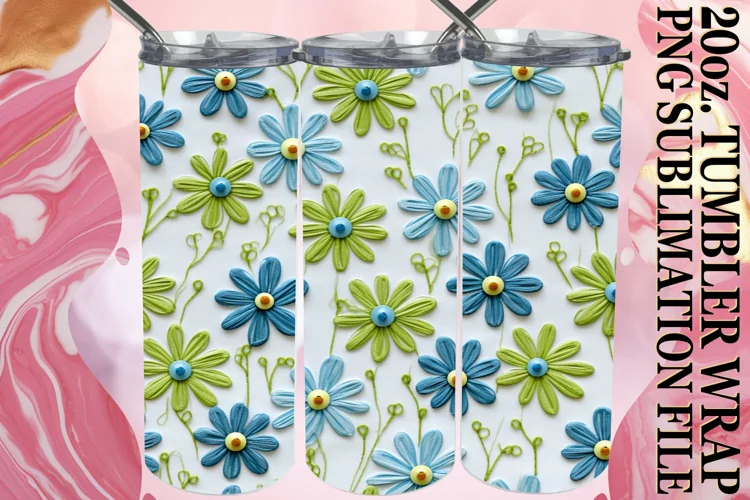 Tumbler Design with Embroidered Flowers
