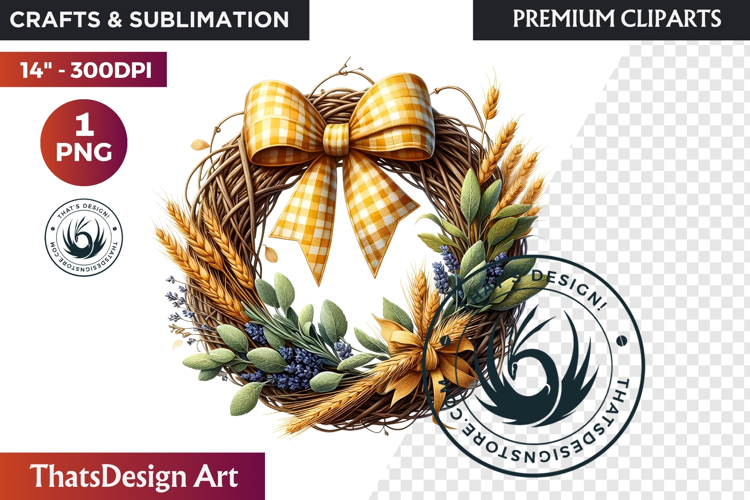 Cozy Autumn Wreath - Boho Farmhouse Fall Clipart PNG
