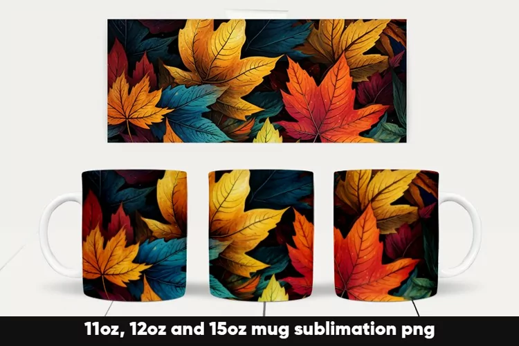 Fall autumn leaves mug wrap sublimation