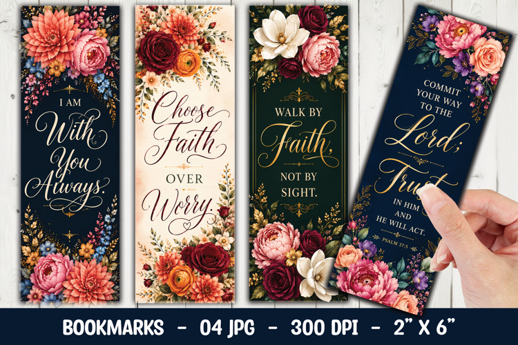 Watercolor Floral Christian Bookmark PNG, Faith Quote