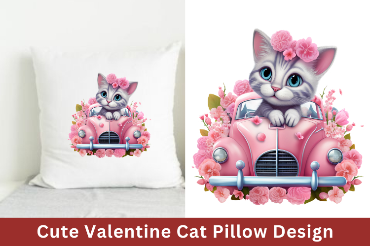 Cute Valentine Cat Pillow Design, Valentine Sublimation