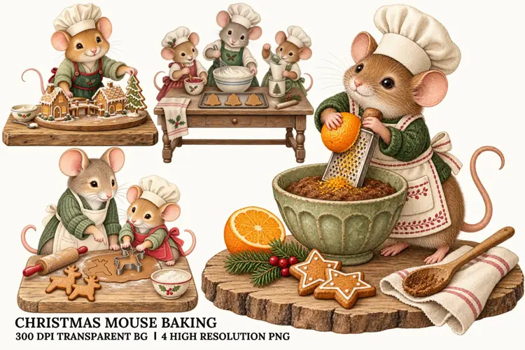 Christmas Mouse Baking PNG, Gingerbread Cookie Sublimation