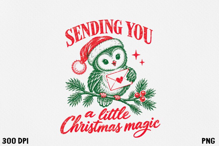 Vintage Christmas Owl Holiday Mail Retro Christmas PNG example image 1