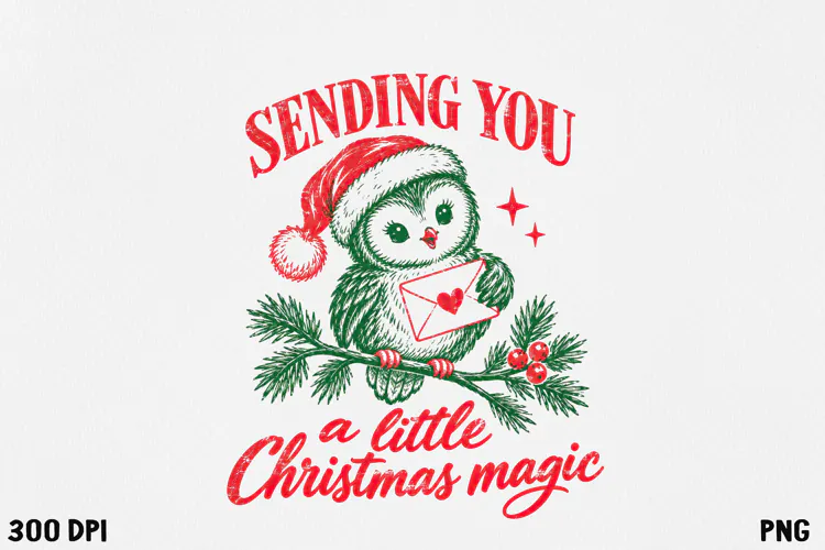 Vintage Christmas Owl Holiday Mail Retro Christmas PNG
