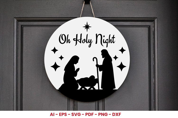Christmas Round Sign Laser Cut SVG | Christmas Door Hanger