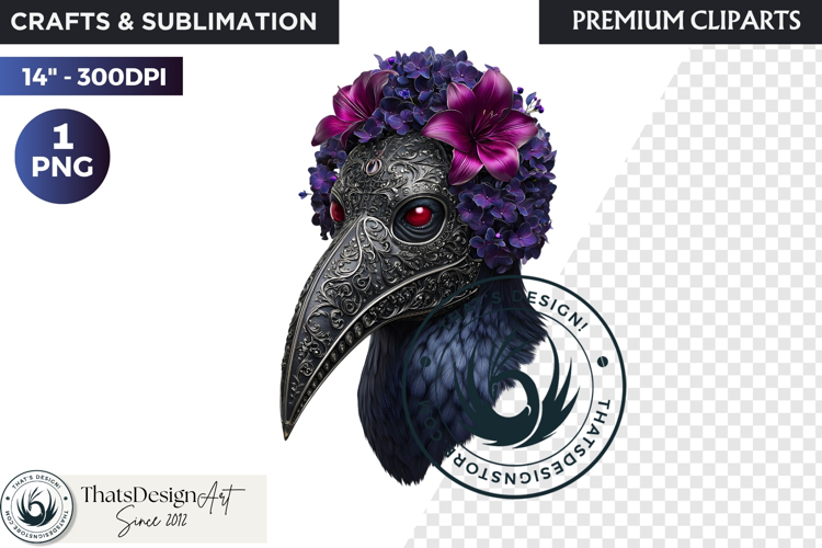 Floral Ravens Fantasy clipart, Gothic Botanical Bird Graphic