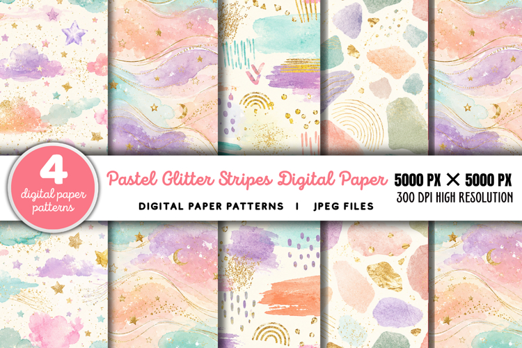 Pastel Glitter Stripes Digital Paper JPG