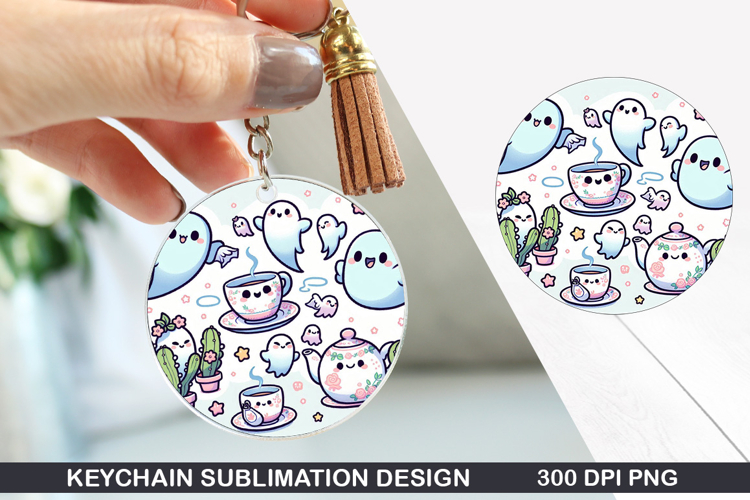 Ghost Keychain Sublimation - Halloween Keychain PNG