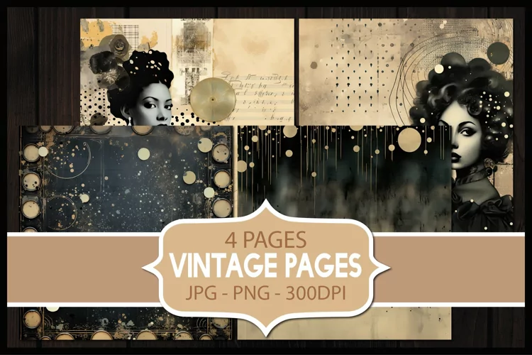4 Vintage Abstract Digital Papers I Junk Journal Pages