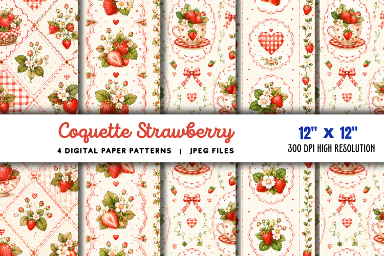 Coquette Strawberry Daisy Pattern JPG