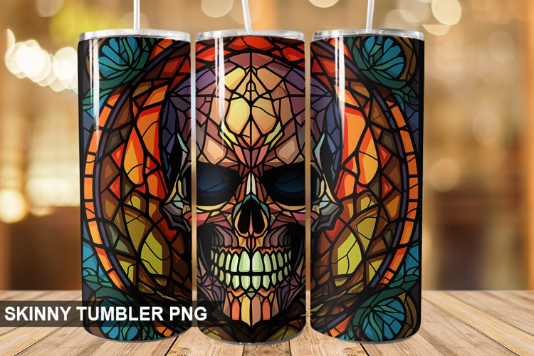 Stained Glass Halloween Skull | Skull 20 oz Skinny Tumbler