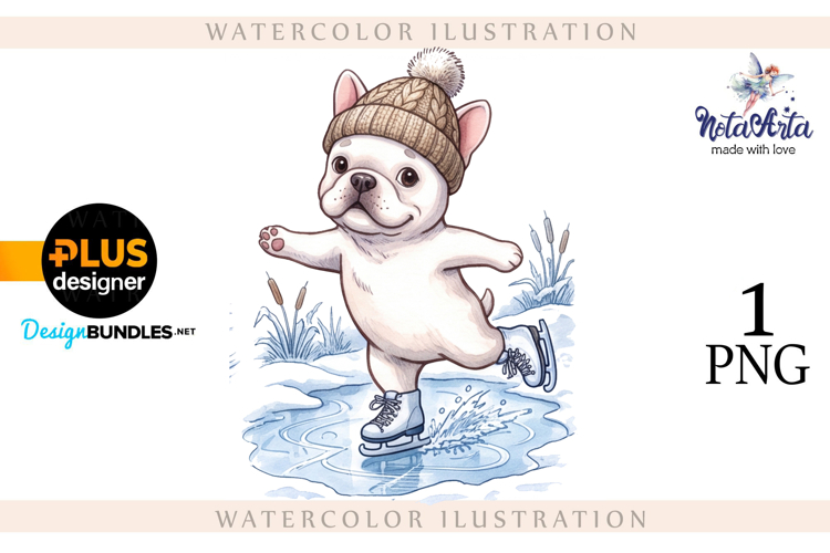 Christmas Bulldog Puppy Watercolor Illustration