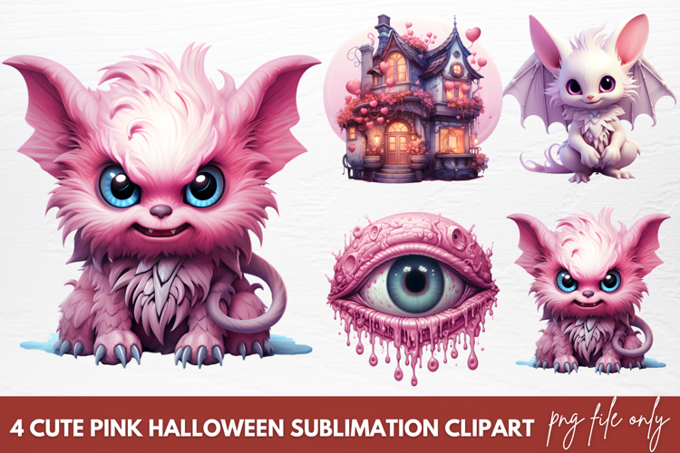 Cute Pink Halloween Sublimation Clipart, Pink Halloween