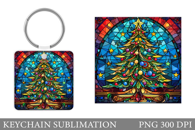 Christmas Tree Keychain. Stained Glass Keychain Sublimation example image 1