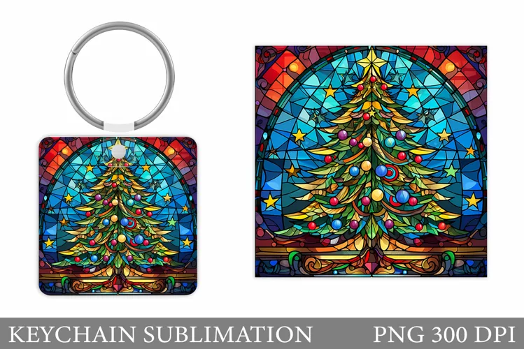 Christmas Tree Keychain. Stained Glass Keychain Sublimation