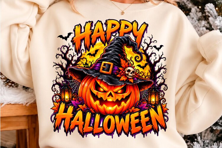 Happy Halloween Scary Pumpkin Witch PNG example image 1